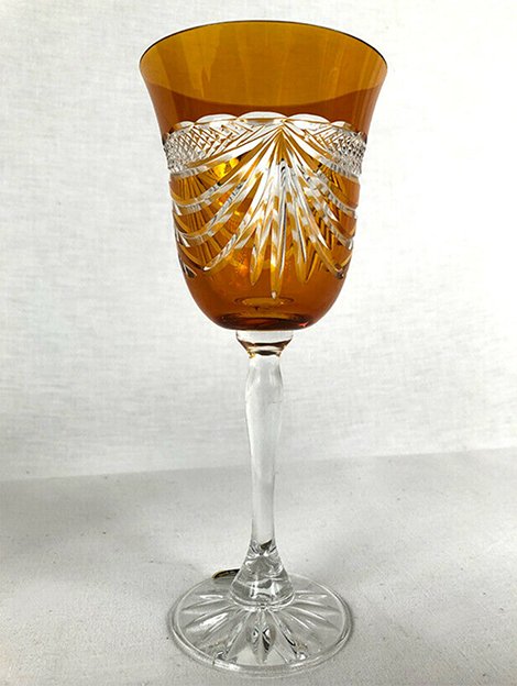 Set of five colored cut crystal stemware