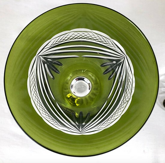 Set of five colored cut crystal stemware