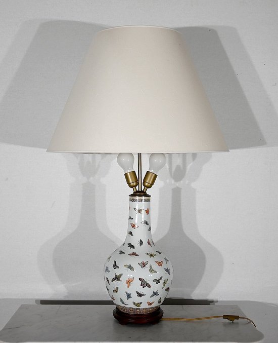 Bedeutende Lampe "Schmetterlinge" aus China Porzellan - 1960