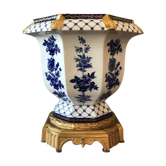 Large Bronze and Porcelain Pot Cover Late 19th Century