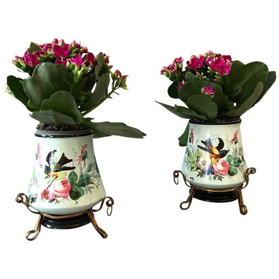 Pair Of Small Porcelain Pot-Holders From Old Paris 19th Century