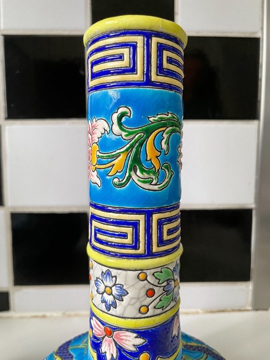 Emaux De Gien - Beautiful Pair Of Dragon Decor Vases Japonisant