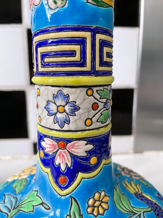 Emaux De Gien - Beautiful Pair Of Dragon Decor Vases Japonisant