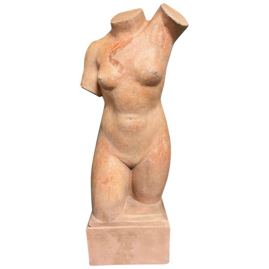 Scultura antica Torso di Venere in terracotta firmata Henri Martinet