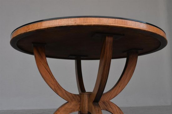 Tavolo con piedistallo Art Déco anni '30 in vetro di palissandro