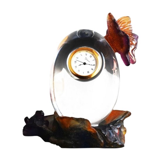 Small Table Clock In Crystal Daum Frog And Butterfly