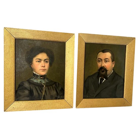 Portraits Oil On Canvas Mr. And Mrs. Signed Gunnar Widforss 1909