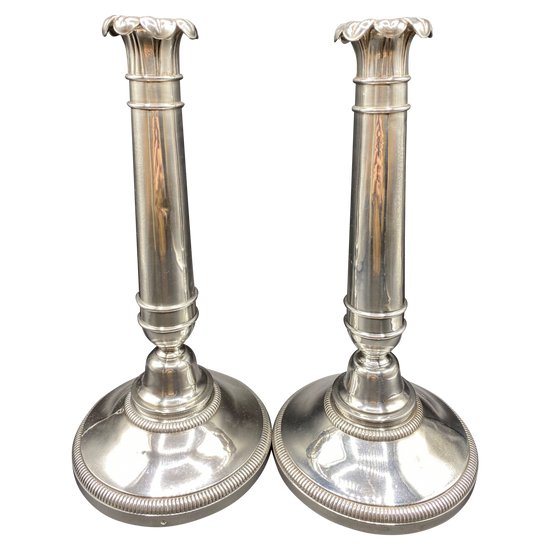 PAIR OF SILVER TORCHES