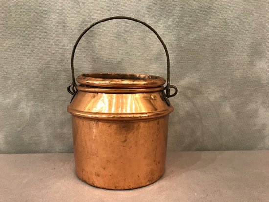 Pot à colle en cuivre d'époque 18 ème avec son bain marie 
