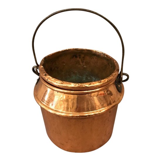 Pot à colle en cuivre d'époque 18 ème avec son bain marie 