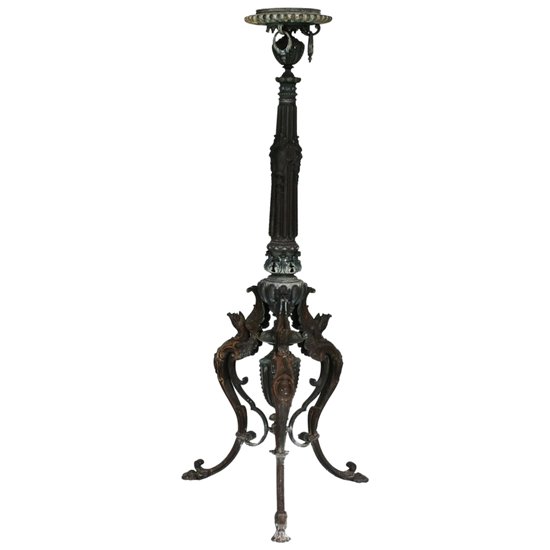 Sostegno Napoleone III In Bronzo Decorato Con Grifoni