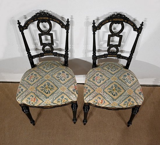 Paire de Chaises laquées noires, style Louis XVI, époque Napoléon III – Milieu XIXe
