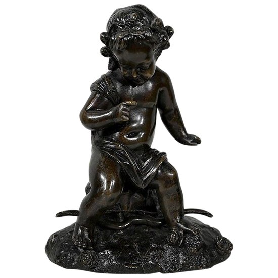 Bronze " Putto with a bow " - XIXth century