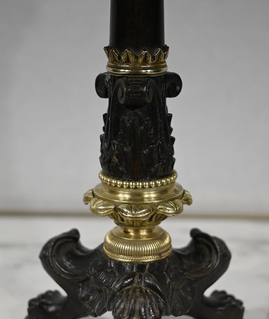 Coppia di candelieri in bronzo, periodo della Restaurazione - inizio XIX secolo