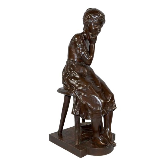 Bronze " Seated girl ", by A. Massoulle - End of 19th century