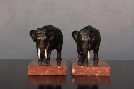 1900 Elephant Bronze Desk Set