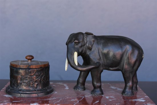 1900 Elephant Bronze Desk Set