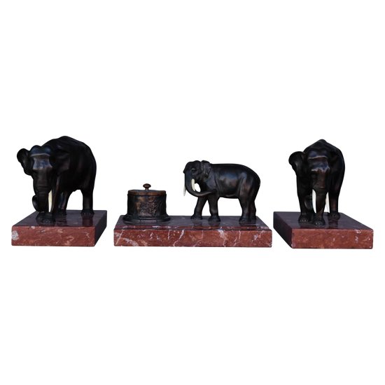 1900 Elephant Bronze Desk Set