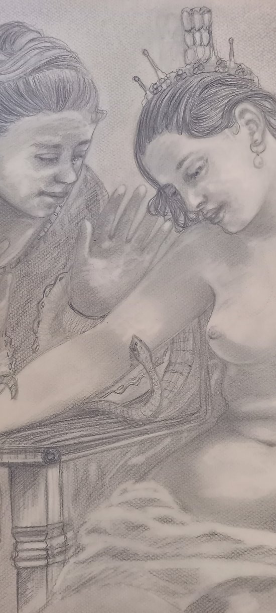 Grey pencil drawing/ The death of Cleopatra