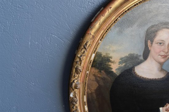 Portrait In Medallion Young Woman Nineteenth Time