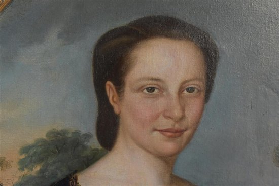 Portrait In Medallion Young Woman Nineteenth Time
