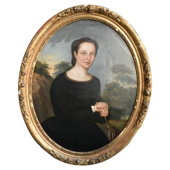 Portrait In Medallion Young Woman Nineteenth Time