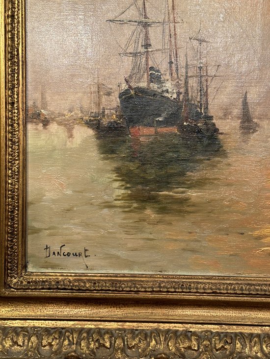 Dancourt, Paire D'Huiles Sur Toile Marine Scene De Port Signées Epoque Fin XIXème