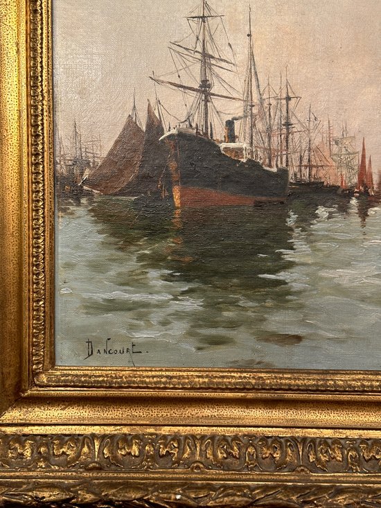 Dancourt, Paire D'Huiles Sur Toile Marine Scene De Port Signées Epoque Fin XIXème