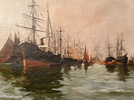 Dancourt, Paire D'Huiles Sur Toile Marine Scene De Port Signées Epoque Fin XIXème