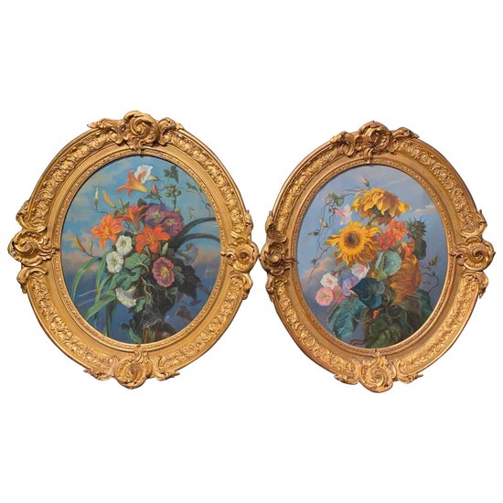 important pair of pastels XIX° in their gilded frame