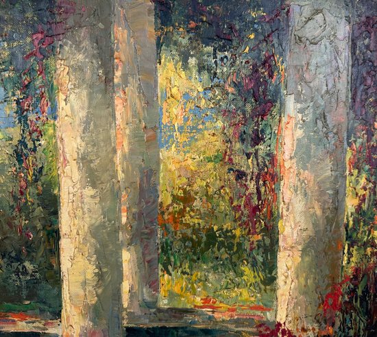 Oil on canvas, "The gardens of the abbey of St André", signed, early XXth century