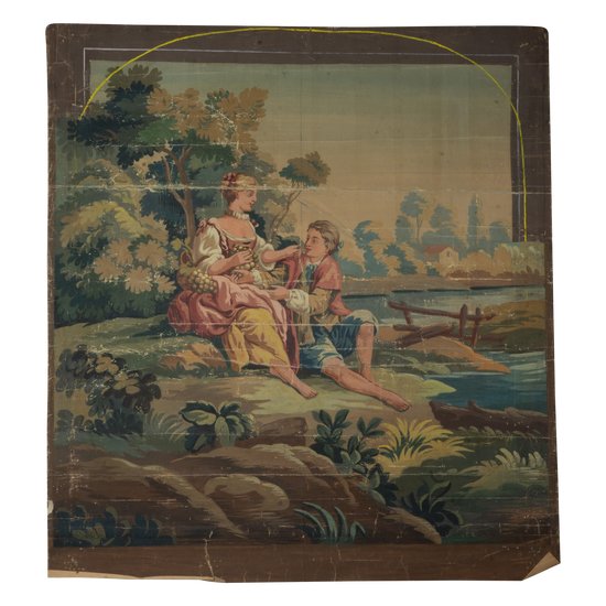 Carton of tapestry of Aubusson gallant scene butcher style