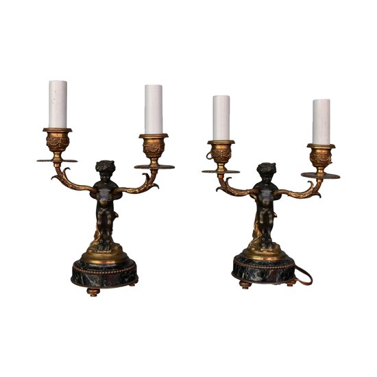 Louis XVI Candlestick In Gilt Bronze And Patina