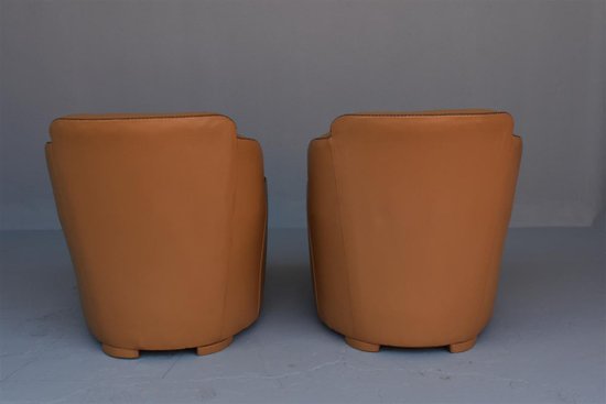Paar Paquebot-Ledersessel im Art-Deco-Stil