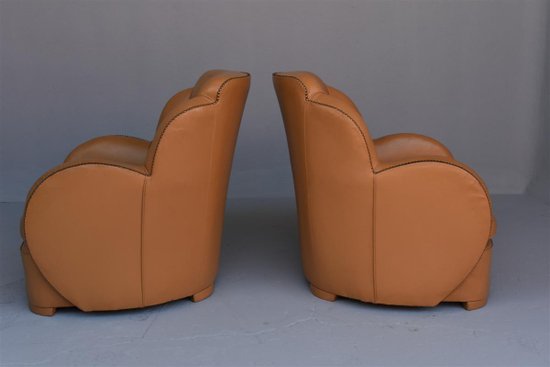 Paar Paquebot-Ledersessel im Art-Deco-Stil
