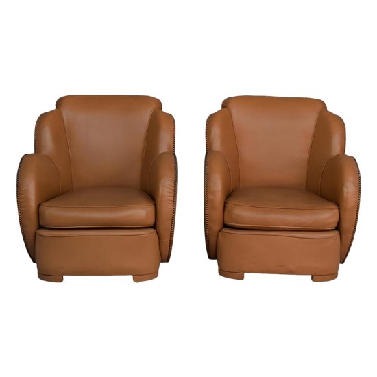 Pair Of Art Deco Leather Paquebot Armchairs