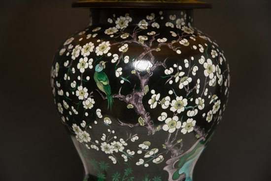 Large ceramic table lamp with Japanese design