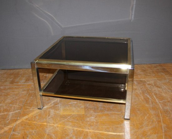 Table d'appoint carréen chrome et laiton  par Willy Rizzo vers 1970