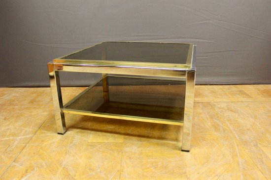 Table d'appoint carréen chrome et laiton  par Willy Rizzo vers 1970