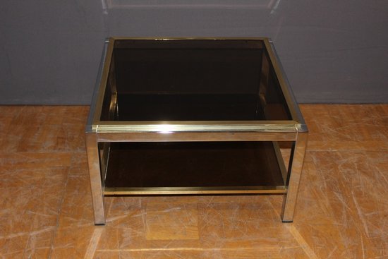 Table d'appoint carréen chrome et laiton  par Willy Rizzo vers 1970