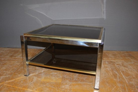 Table d'appoint carréen chrome et laiton  par Willy Rizzo vers 1970