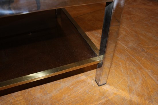 Table d'appoint carréen chrome et laiton  par Willy Rizzo vers 1970