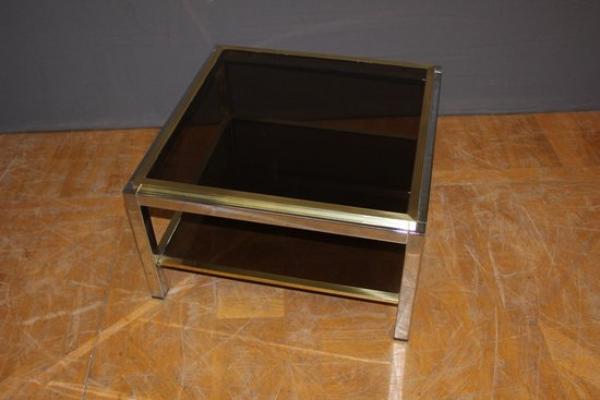 Table d'appoint carréen chrome et laiton  par Willy Rizzo vers 1970