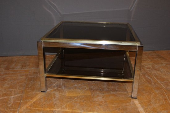 Table d'appoint carréen chrome et laiton  par Willy Rizzo vers 1970