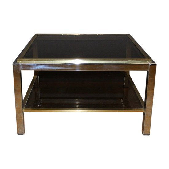 Table d'appoint carréen chrome et laiton  par Willy Rizzo vers 1970