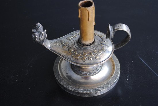 Lampada da borsa dell'acqua calda in stile impero XIX secolo in metallo argentato