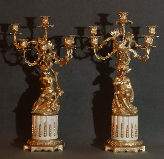 Pair Of Large Candelabras Showing Daphnis And Chloe Nineteenth"