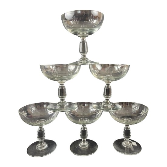 6 champagne glasses in 19th century glass