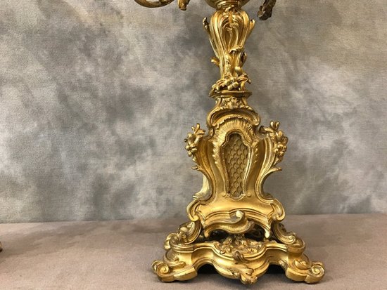 Pair Of Louis XV Napoleon III gilt bronze candelabra