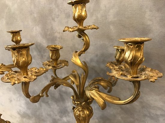 Pair Of Louis XV Napoleon III gilt bronze candelabra